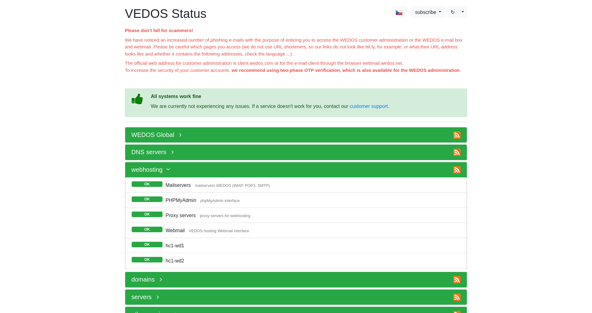 vedos.status.online status page